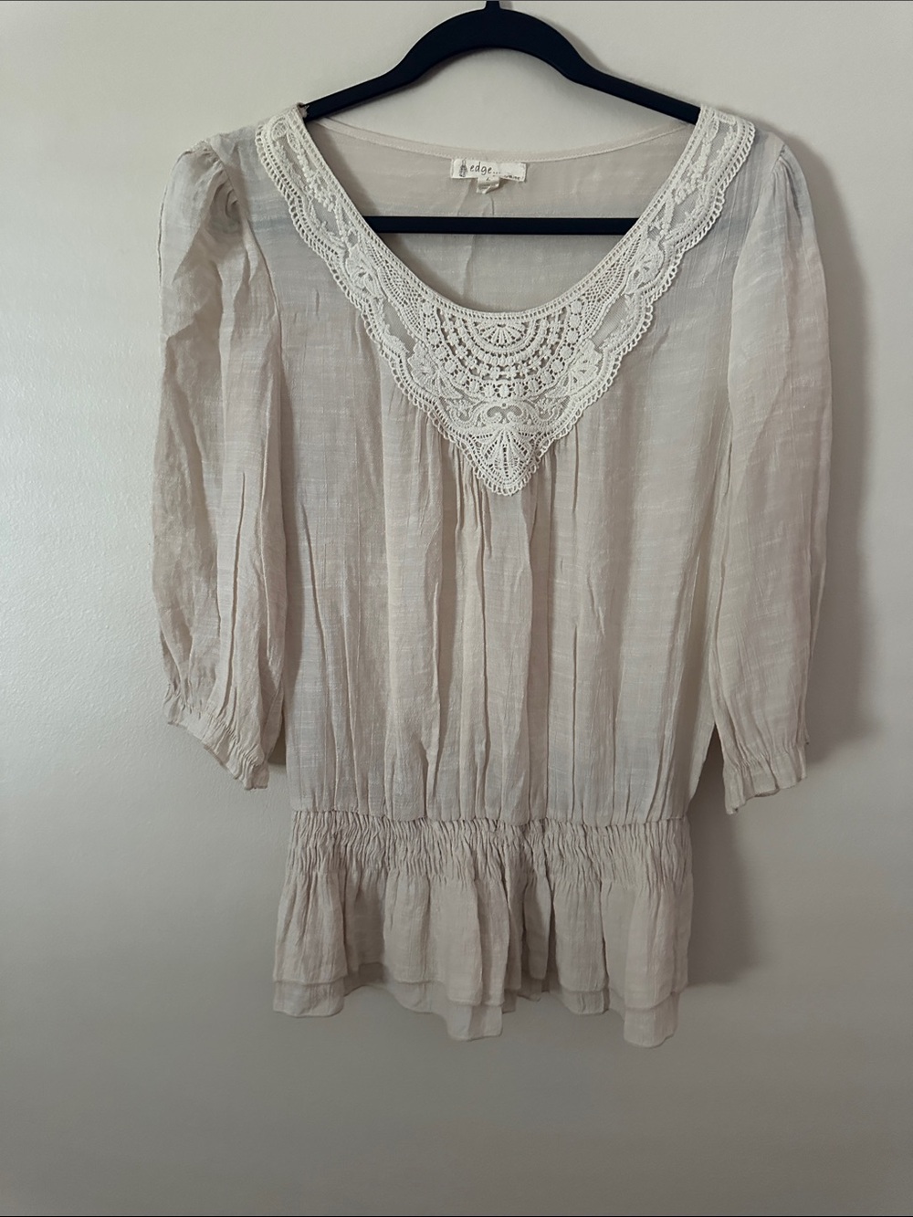 edge Cream Crochet-Trim Peasant Blouse